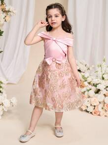 SHEIN 2 件套年轻女孩可爱简约领口盖袖衬衫和及膝裙套装 - 粉色 - 查看 6