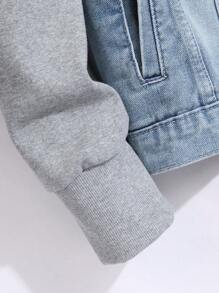 Manfinity Hypemode Chaqueta vaquera casual con capucha y botón único para hombre, de color contrastante