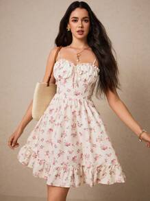 Poéselle 女士度假休闲细肩带连衣裙，搭配碎花和荷叶边下摆 Bridgerton - 彩色 - 查看 7