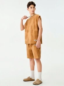 SHEIN 青少年男孩扎染印花圆领背心和宽松短裤套装，适合日常穿着、上学、与朋友出去玩或购物 - 彩色 - 查看 3