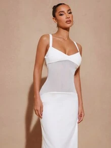 Hauture Elegant Black Sheer Mesh Long Dress With Fitted Bodice - White - View 2