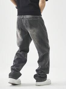 Manfinity EZcore Men's Casual Washed Loose Straight Leg Jeans - Black - View 2