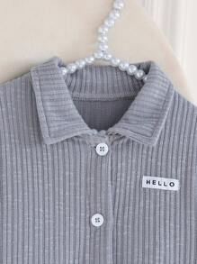 SHEIN Baby Girls' 2 Pieces Outfit,Blue Solid Color Lapel Shacket And Skirt Set,Autumn Cute Modest Back-To-School Elegant Clothes For Casual And Parties - Grey - View 2