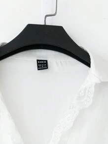 SHEIN LUNE Women Contrast Lace Long Sleeve Blouse - White - View 5