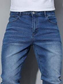 Manfinity Homme Men's Simple Fashionable Casual Daily Denim Jeans - Medium Wash - View 3