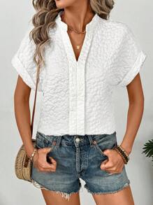 EMERY ROSE Textured Solid Color Short Sleeve Shirt, Casual And Fashionable For Everyday Wear - White - View 7