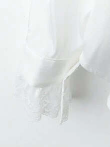 SHEIN LUNE Women Contrast Lace Long Sleeve Blouse - White - View 4