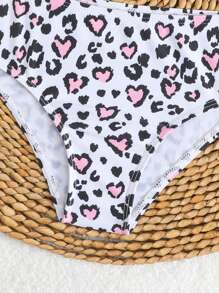 Young Girl Leopard Print Casual Bikini Set - Pink - View 3