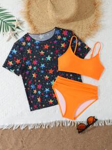 Tween Girls' Minimalist Casual Everyday Swimwear Set - Yellow - View 1