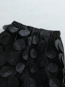 SHEIN Pantalones largos informales de niña preadolescente con jacquard, forro de malla negra, - Negro - Ver 4