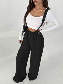 Flirla Minimalist Solid Color Loose Wide Leg Jumpsuit, Versatile