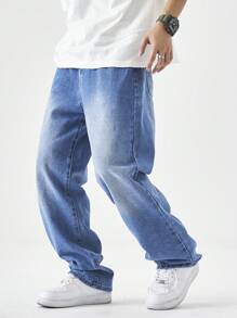 Manfinity Hypemode Men's Loose Fit Pockets Wide Leg Casual Denim Jeans - Medium Wash - View 5