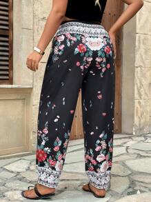 Breezaya 大码女式夏季度假彩色花卉印花宽松抽绳腰部慢跑裤，带侧袋