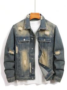 Manfinity Homme 男式休闲洗水做旧牛仔夹克
