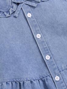 Young Girls ' Ruched Denim Spaghetti Strap Casual Blouse, Fashion For Spring/Summer - Blue - View 6