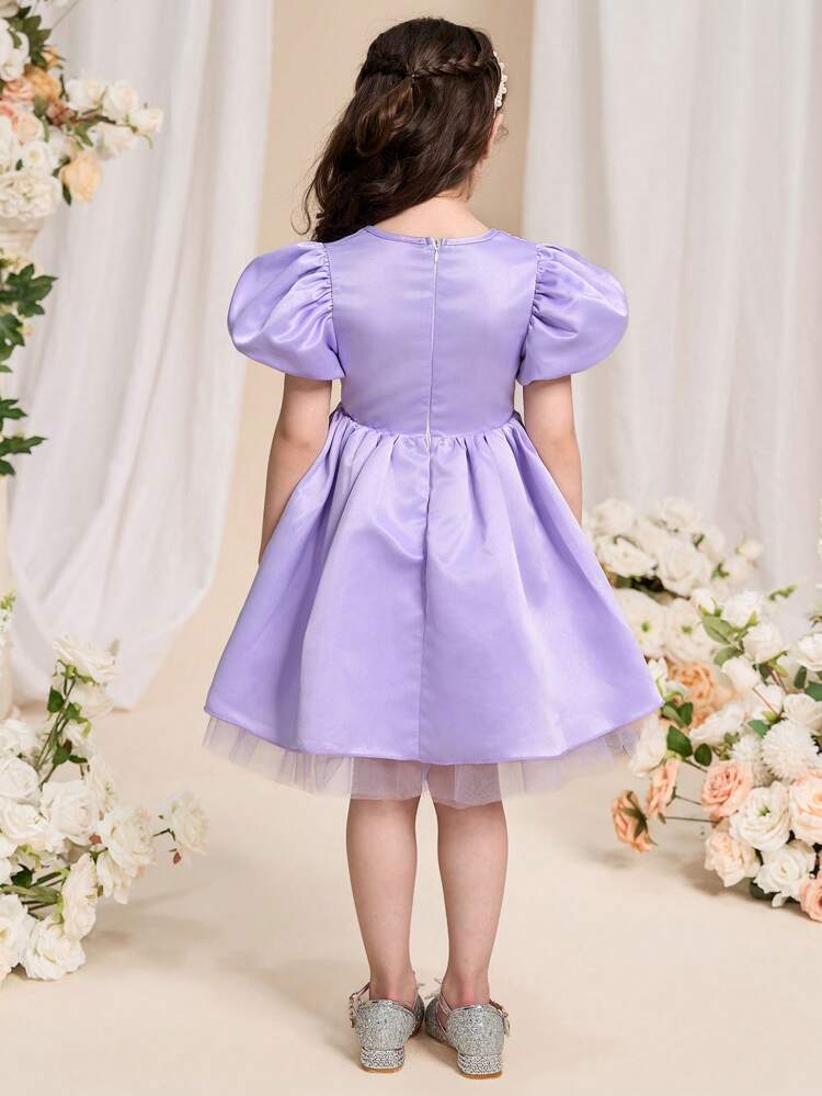 Young Girl Slim Fit Elegant Round Neck Sleeveless Floral 3D Waist Cinched Mid-Length Dress