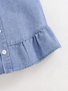 Young Girls ' Ruched Denim Spaghetti Strap Casual Blouse, Fashion For Spring/Summer - Blue - View 5