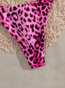 SHEIN Swim Wiosenna przerwa awangardowa damska minimalistyczna seksowna moda uniwersalna gradientowa lamparta nadruk swobodny wakacje plaża impreza spaghetti ramiączka crop top i stringi bikini 2 szt. strój kąpielowy