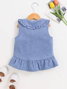 Young Girls ' Ruched Denim Spaghetti Strap Casual Blouse, Fashion For Spring/Summer - Blue - View 2