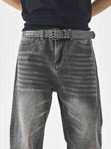 Manfinity EZcore Men's Casual Washed Loose Straight Leg Jeans - Black - View 3