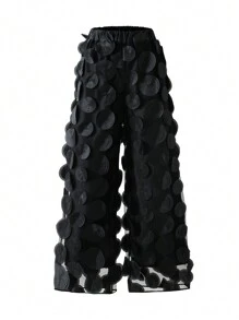 SHEIN Pantalones largos informales de niña preadolescente con jacquard, forro de malla negra, - Negro - Ver 1