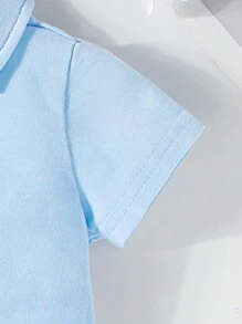 SHEIN Bébé fille Le nouveau Top à manches courtes avec revers confortable, , mignon, décontracté et facile à assortir - Bleu azur - Voir 5