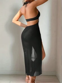 Seduluxe 2pcs Valentine's Day Wireless Sexy Women Nightgown Set - Black - View 2
