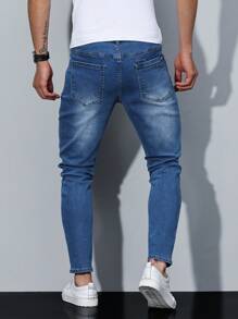 Manfinity Homme Men's Simple Fashionable Casual Daily Denim Jeans - Medium Wash - View 2