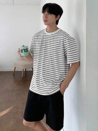 DAZY Men's Striped Basic Comfortable Loungewear Top Summer Pajama