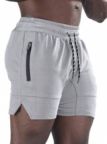 Manfinity Sport PWRUP Men's Light Grey Fabric Athletic Shorts: Breathable, Quick-Drying, And Zippered Pockets For Secure Storage During Workouts - Light Grey - View 1