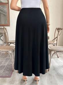Breezaya Falda midi plisada con envoltura plisada en talla grande - Negro - Ver 2