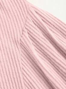 SHEIN Sweetro Vestido largo elegante para mujer, de un hombro, con mangas acampanadas acanaladas en beige, diseño fruncido en la cintura, vestido largo para mujer - Rosa - Ver 5