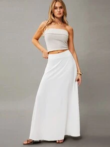 Firerie Solid High Waist Maxi Skirt - White - View 3