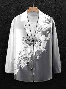 Manfinity LEGND Men's Floral Print Long Sleeve Single-Breasted Fashion Shirt