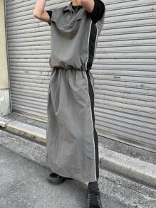 FRIFUL 女士灰色宽松休闲套装，无袖外套和撞色半裙运动套装，夏季女士两件套家居服套装 - 灰色 - 查看 4