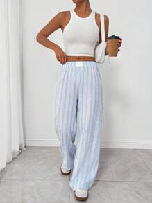 Chiquease Women Striped Summer Pants, Blue Color - Multicolor - View 4