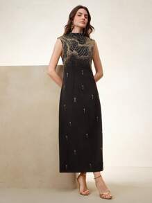 Anewsta Women's New Fashion Elegant Rhinestone Sleeveless Ball Gown Dress