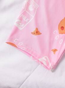 Conjunto de 4 piezas para niñas preadolescentes: camiseta de manga corta con estampado de galletas y pantalones cortos, ropa de dormir casual