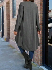 Women's Round Neck Long Sleeve Casual Loose Fit Top, Everyday Wear Fall Cloth For Women - Dark Grey - View 2