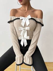 Chiquease Women's Black Open Shoulder Butterfly Knit Top, Elegant Autumn Wear