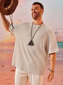 EASEVO 大码男士宽松休闲针织圆领短袖T恤，夏季 - 彩色 - 查看 5