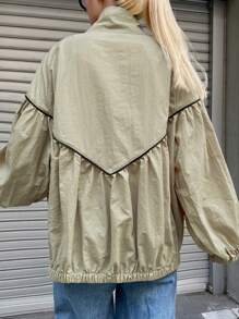 FRIFUL Women Green Loose Design Bomber Jacket, Spring - Green - View 5