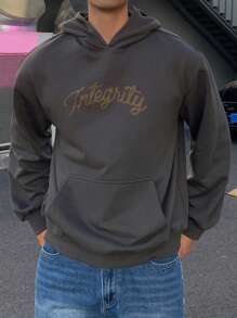 DAZY Grey Men's Hoodie With Letter Print, Spring Winter - Grey - View 5