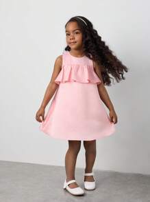 Maija Kids Maija Kids Young Girl Loose Casual Bowknot Decor Ruffle Hem Dress