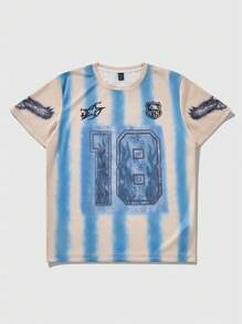 ROMWE MEN Prep Men's Jersey Summer Color Block Striped Letter Print T-Shirt - Multicolor - View 2