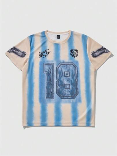 Prep Men's Jersey Summer Color Block Striped Letter Print T-Shirt