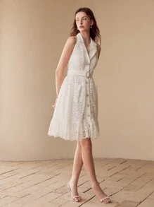 MOTF 蕾丝荷叶边下摆连衣裙