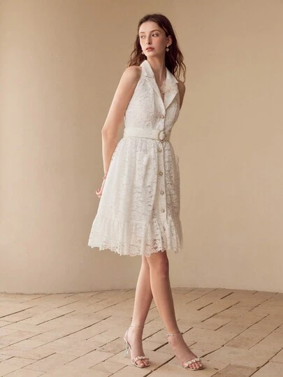 MOTF 蕾丝荷叶边下摆连衣裙