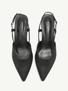 CUCCOO CHICEST 女士镶钻尖头细高跟中跟优雅浅口鞋，缎面高跟鞋，适合派对、约会、正式场合，黑色春假复活节舞会高跟鞋