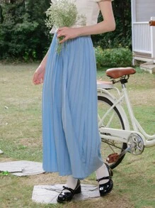 SHEIN Teen Girls Pleated Loose Pants,Blue Elegant Casual Vacation Clothing Suitable For Spring/Summer/Autumn,Office Wedding Season Princess Floral Design - Blue - View 6